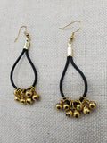 Black Leather Gold Accents Earrings Jingle Women Jewelry Handmade