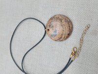Women Jasper Pendant Necklace Black Cord Stone Jewelry Round