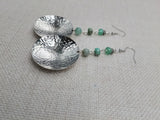 Silver Earrings Dome Green Dangle Women Jewelry Hammered