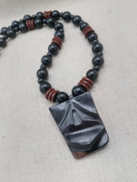 African Wooden Necklace Lips Black Brown Carved Beaded Jewelry Men Gift Ideas