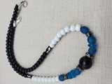 Blue Men Necklace White Black Beaded Jewelry Gift for Him Handmade