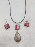 Antique Copper Teardrop Murano Glass Women Necklace Jewelry Set Earrings Amber Red