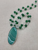 Women's Necklace Green Agate Beaded Lucite Silver Jewelry Long