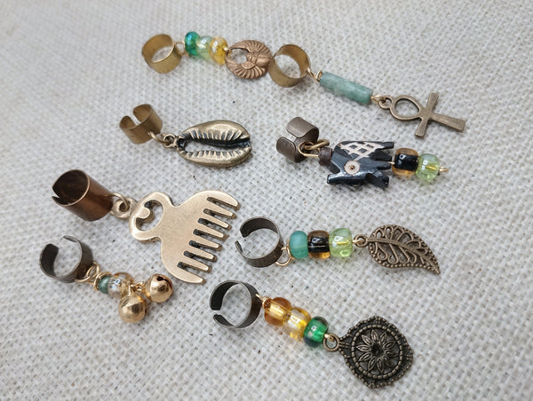 Hair Accessories Dreads Locs Ethnic Beaded Statement Brass Women Twist Green Brown
