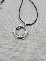 Tambourine Necklace Silver Gold Tone Black Cord Church Jewelry Music Church