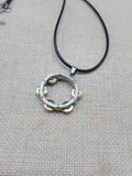 Tambourine Necklace Silver Gold Tone Black Cord Church Jewelry Music Church