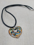 Heart Necklace Love Women Jewelry Murano Blue Gold Black Leather Cord Gift Ideas
