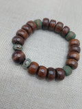 Men Bracelets Beaded Wooden Stone Agate Jewelry Brown Green Stretch