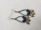 Women Boho Earrings Black Brass Dangle Accents Leather Jewelry