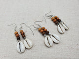 Cowrie Earrings Wooden Brown Beaded Handmade Dangle Women Jewelry