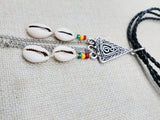 Leather Necklace Triple Strand Silver Pendant Rasta Cowrie Women Statement Gift Ideas