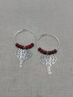 Silver Elephant Earrings Hoop Jewelry Red Women Dangle Gift Ideas