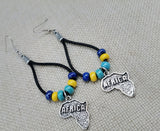 Silver Africa Earrings Dangle Blue Yellow Teal Jewelry Women