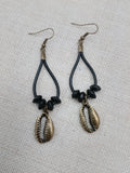 Women Boho Earrings Ethnic Jewelry Black Antique Gold Leather Dangle