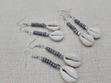 Cowrie Earrings Grey Silver Small Dangle Women Gray