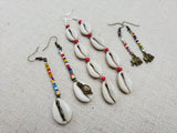 Afrocentric Earrings Cowrie Dangle Jewelry Beaded Long Women Handmade Set of 3