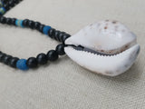 African Necklace Men Large Cowrie Shell Jewelry Black Blue Statement Beaded Ethnic