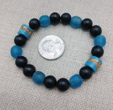 Blue Bracelet Black Beaded Glass Ethnic African Krobo Stone Unisex Jewelry Stretch Size 7