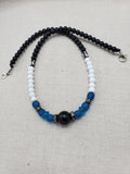 Blue Men Necklace White Black Beaded Jewelry Gift for Him Handmade