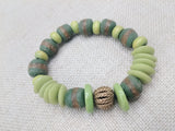 Bracelet Stretch Jewelry Beaded African Krobo Green Unisex Brass Size 7