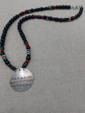 Women's Tribal Silver Black Red Beaded Ethnic Pendant Statement Jewelry