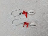 Silver Cowrie Earrings Red Beaded Jewelry Women Ethnic Unique Handmade