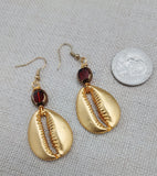 Gold Tone Cowrie Earrings Women Dangle Red Jewelry