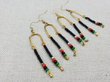 Afrocentric Earrings Pan African Jewelry Gold Tone Beaded Dangle  Red Black Green Women