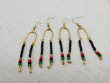 Afrocentric Earrings Pan African Jewelry Gold Tone Beaded Dangle  Red Black Green Women