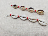 Women Jewelry Long Cowrie Earrings Beaded Red Silver Handmade Dangle Summer