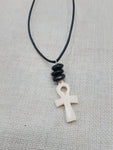 Small Ankh Pendant Necklace Black Cord Beaded Unisex Egyptian Jewelry Minimalist
