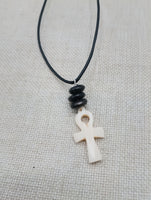 Small Ankh Pendant Necklace Black Cord Beaded Unisex Egyptian Jewelry Minimalist