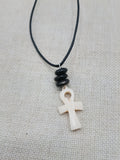 Small Ankh Pendant Necklace Black Cord Beaded Unisex Egyptian Jewelry Minimalist