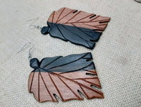 Wood Leaf Earrings Mahogany Carved Dangle Nature Women Gift Idea Unique