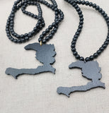 Haiti Necklace Wooden Pendant Black Jewelry Men Beaded