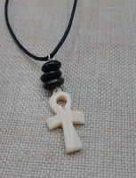 Small Ankh Pendant Necklace Black Cord Beaded Unisex Egyptian Jewelry Minimalist