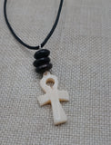 Small Ankh Pendant Necklace Black Cord Beaded Unisex Egyptian Jewelry Minimalist