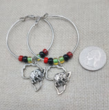 Silver Africa Hoop Earrings Elephant Jewelry Dangle Pan African Beaded