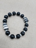 Black White Bracelet Beaded Unisex Size 7.5 Handmade Stretch Jewelry