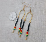 Women Gold Rasta Earrings Jewelry Beaded Black Dangle Handmade