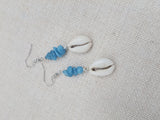 Cowrie Earrings Women Silver Ethnic Unique Summer Blue Glass Jewelry