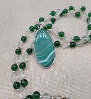 Women's Necklace Green Agate Beaded Lucite Silver Jewelry Long