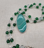Women's Necklace Green Agate Beaded Lucite Silver Jewelry Long