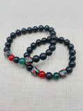 African Bracelet Pan African Jewelry Beaded Red Black Green Stretch