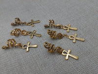 Gold Ankh Hair Jewelry Set of 6 Dangle Accessories for Braids, locs, twist