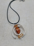 Women Jewelry Silver Stone Natural Citrine Necklace Handmade Black Cord