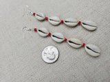 Women Jewelry Long Cowrie Earrings Beaded Red Silver Handmade Dangle Summer