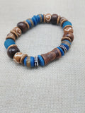 Men's Bracelets Blue Brown Beaded Stone Ethnic Jewelry Style