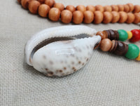 Men Necklace Cowrie Pendant Jewelry Wood Beaded Red Yellow Green Rasta Ethnic Handmade