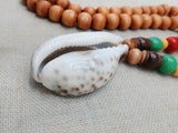 Men Necklace Cowrie Pendant Jewelry Wood Beaded Red Yellow Green Rasta Ethnic Handmade
